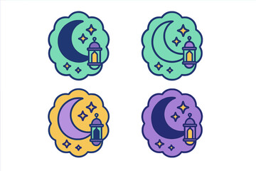 Crescent moon and lantern icons for night celebration