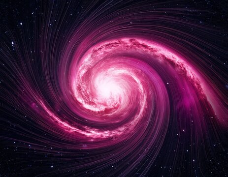 a spiral galaxy with a vibrant pink hue against a dark space backdrop
