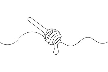 Obraz premium Honey dripping continuous one line drawing and minimalist style isolate outline vector illustration 