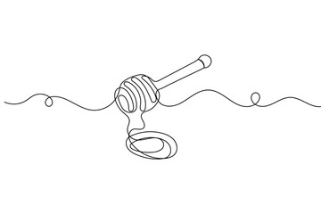 Obraz premium Honey dripping continuous one line drawing and minimalist style isolate outline vector illustration 