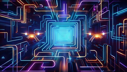 digital drone maze with glowing arrows blinking