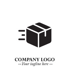 Box Moving Fast Symbol in Black on the White Background with Dynamic Delivery Design