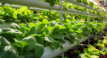 Hydroponic Farm - Rows of Lush Green Plants Cultivated in a Controlled Environment.