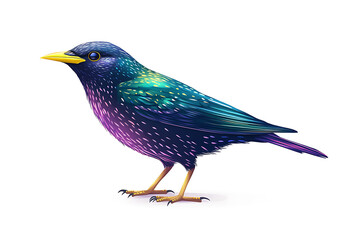 Vibrant starling illustration with iridescent plumage, a captivating symbol of nature's beauty and avian diversity for educational or artistic purposes