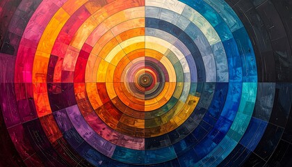 Colorful, concentric circular pattern, divided into four quadrants, showcasing a vibrant spectrum