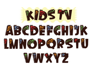 Alphabet letters in kids tv style with colorful dots and textured edges on a white background vector