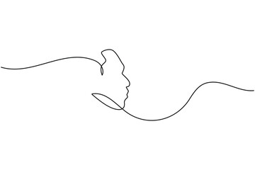 Man face profile continuous one line drawing minimalist style isolated outline illustration
