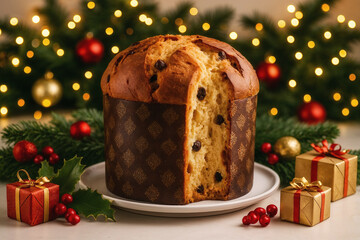 Classic panettone holiday cake celebrating christmas and new year