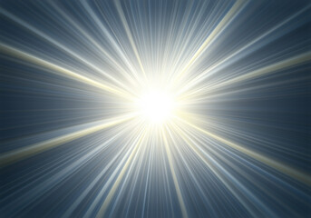 Obraz premium Bright sunburst light rays shining with radial glow effect on blue abstract background
