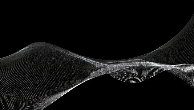3d render abstract waving curve black and white particle technology background futuristic dots connections in isolated dark space geometry neon grid minimalistic modern presentation concept - Powered by Adobe