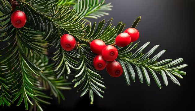a green branch with the red berries of european yew or taxus baccata tree