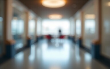 Abstract blurred office hall interior and meeting room. Blurry corridor in working space with defocused effect. Use for background or backdrop in business concept. High quality