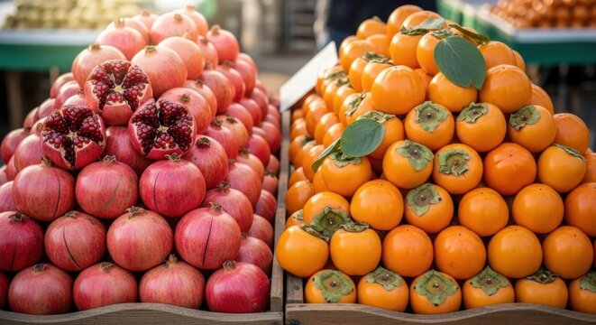 Pomegranates and Persimmons Harvest