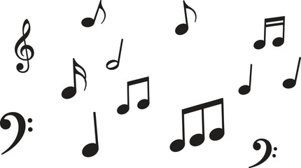 Fototapeta premium Black musical notes symbols floating on white background creating pattern