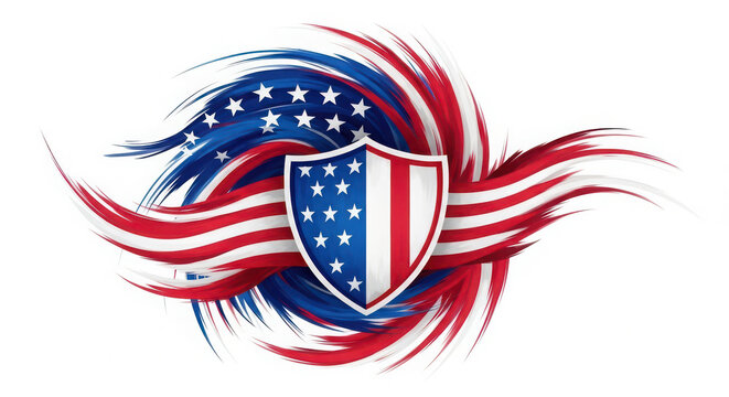 Patriotic shield with american flag swirl