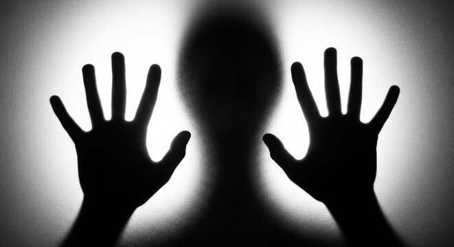 Silhouetted Hands on Frosted Glass