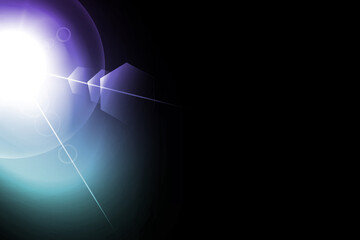 Blue and purple light flare with bright lens reflection glow isolated on black background