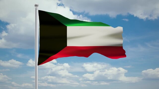 Kuwait Waving Flag Animation With Cloud Background