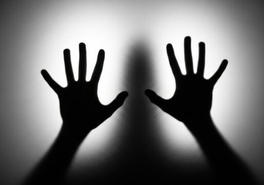 Silhouetted Hands on Frosted Glass