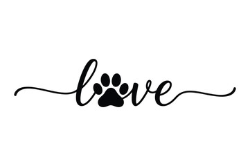 Love Paw Print Typography Vector