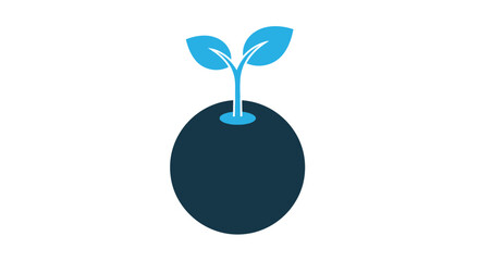 A simple stylized blue sprout growing from a dark stone silhouette