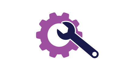 Purple gear and wrench icon representing mechanics technology and repair silhouette