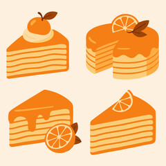 Set of colorful sweet dessert food illustrations including cake, cupcake, pie, chocolate, strawberry, and cherry for a birthday celebration