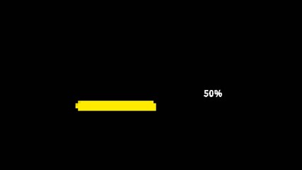 8 bit loading Minimalist black background with a yellow progress bar displayed at 100%, representing a loading or processing state.
