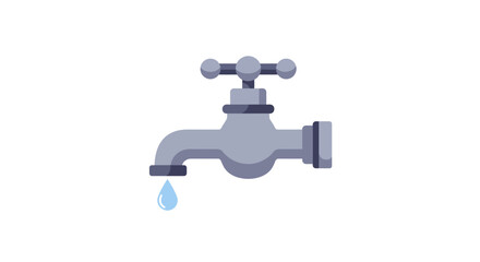 Flat illustration of a gray outdoor water faucet dripping a single blue water drop