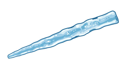 Stylized illustration of a translucent blue icicle against a white background