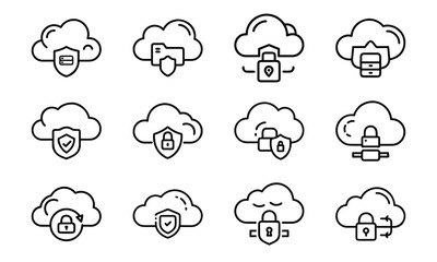 Business and Office Line Icons Bundle – Finance, Growth, Presentation, Cloud Storage, Project Management, and Target Goal Outline Symbol Set for Web, App, and Infographic Design