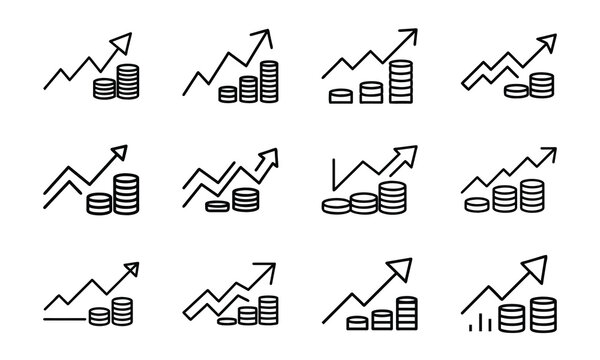 Business and Office Line Icons Bundle – Finance, Growth, Presentation, Cloud Storage, Project Management, and Target Goal Outline Symbol Set for Web, App, and Infographic Design