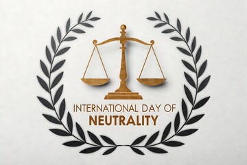 International Day Of Neutrality: Scales Of Justice And Laurel Wreath Symbol For Global Peace

