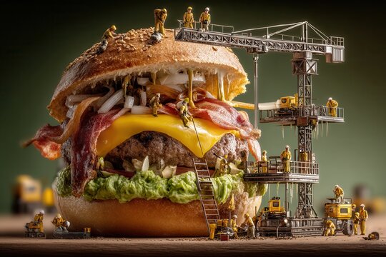 Building the Burger Fantasy a Team of Tiny Construction Workers Builds an Enormous Hamburger - Powered by Adobe
