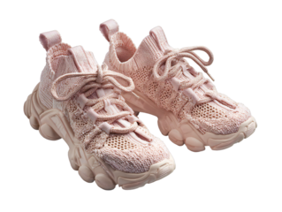 Light pink chunky knit sneakers isolated on transparent background
