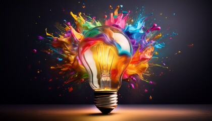 creative illumination a light bulb bursting with colorful artistic expression on a dark surface