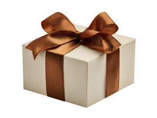 Obraz premium Ivory gift box with brown satin ribbon bow isolated on transparent background