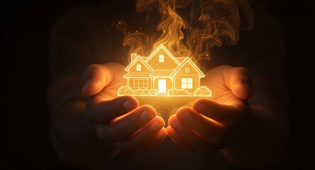 Glowing House Held in Hands - A Symbol of Protection and Warmth.
