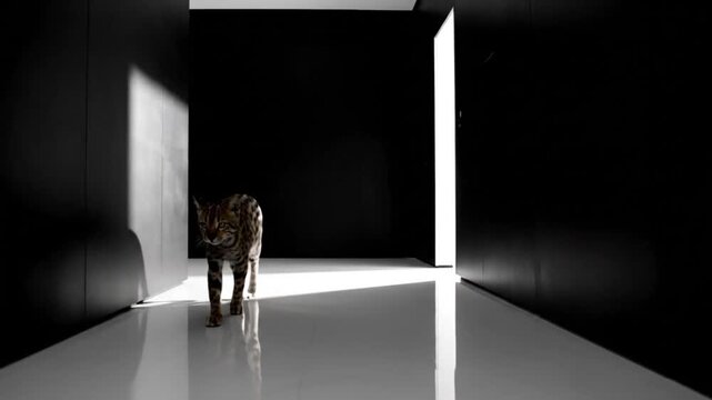 ocelot walking in high contrast minimalist studio