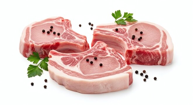 Raw Pork Chops with Peppercorns and Parsley meat