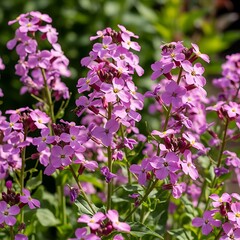 Fototapeta premium Vibrant Dames Rocket Blooms in a Sunny Garden Setting.