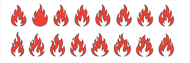 Fire and Flame Icons Set - Vector Heat and Red Symbol