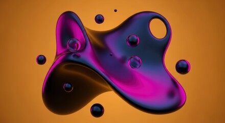 Abstract Iridescent Fluid Blob with Spheres