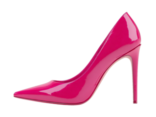 Glossy pink stiletto high heel shoe isolated on transparent background