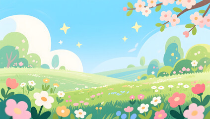 Fototapeta premium Floral scenery blooming in spring countryside landscape