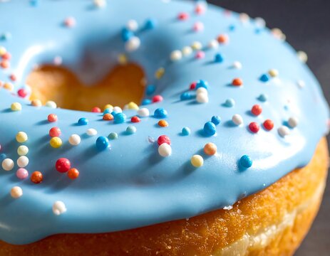 Close Up Delicious Blue Icing Donut.