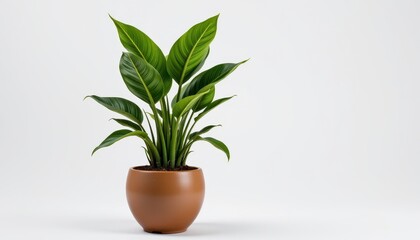 Fototapeta premium Green Leafy Plant in Brown Pot Isolated on White Background for Home and Office Decor
