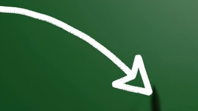 Drawing a downward pointing arrow with white chalk on a green blackboard animation.