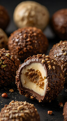 truffles with creamy fillings and crunchy toppings
