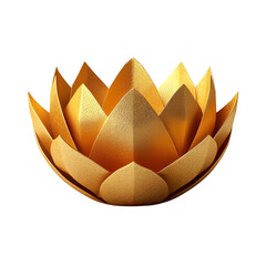 Golden lotus isolated PNG die-cut, luxury 3D metallic lotus flower with gold texture and glowing petals, golden lotus for Buddhist art, spa , meditation, cultural decoration, premium product branding